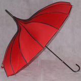 Walking Umbrella Pagoda Ribbed Red